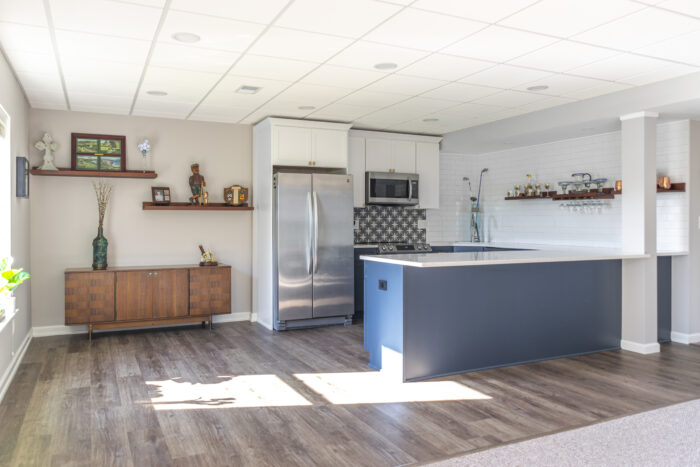 Washington Township new Kitchen in Basement Remodel with vinyl flooring planks