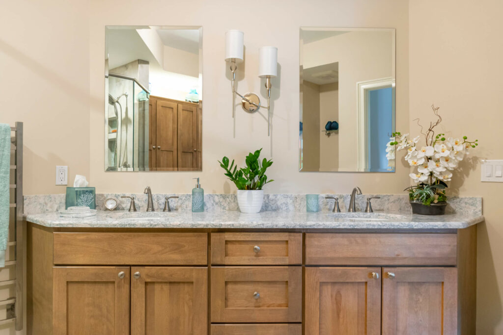 Shelby Township Bath Remodel with Double Vanity Mirrors 
