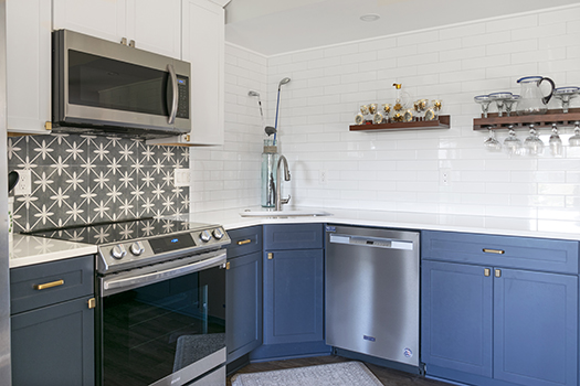 Washington Township remodeled Kitchen with White Tile Backsplash and Mosaics
