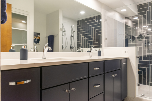 Farmington Hills Bathroom Remodel with navy blue vanity